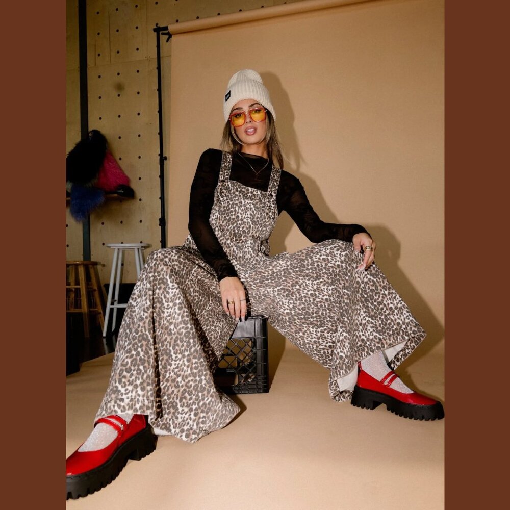 Dressed in LALA Leopard Overalls 🐆 Wide Leg Boho Festival XL - Picture 4 of 12